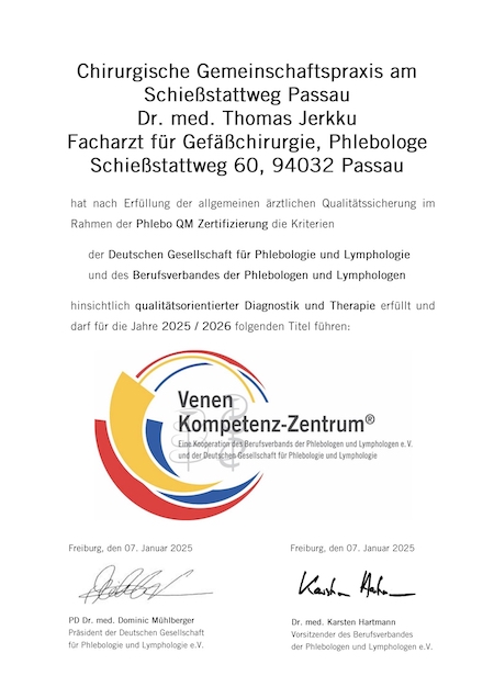 Venen Kompetenz-Zentrum - Zertifikat - Dr. med. Thomas Jerkku_2026_klein